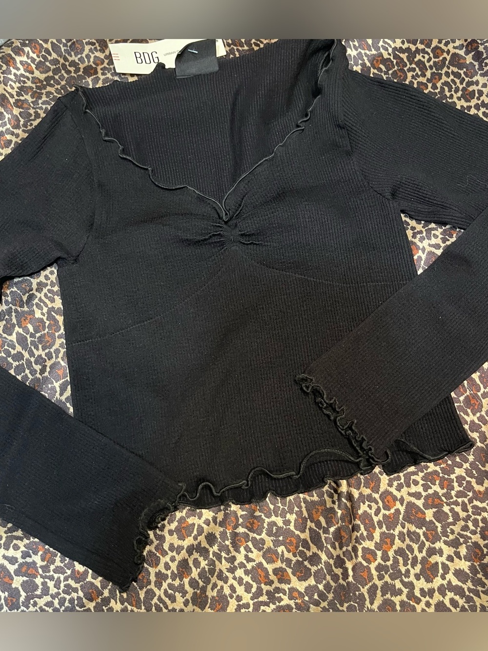 BDG Urban Outfitters Ribbed Lettuce Hem Long Sleeve Crop Top